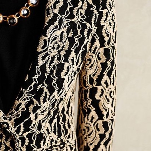 ANTHROPOLOGIE Cartonnier Felicia Lace Blazer Black Tan NEW - Picture 4 of 8